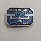 In The Balance Safety Is The Difference vintage belt buckle – front view