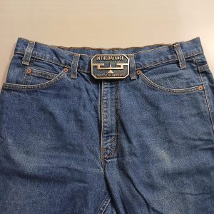 In The Balance Safety Is The Difference vintage belt buckle – worn on belt with jeans