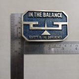 In The Balance Safety Is The Difference vintage belt buckle – with ruler for size