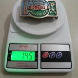 ISCOSA Industry Services Co Saudi Arabia vintage belt buckle – on scale showing weight