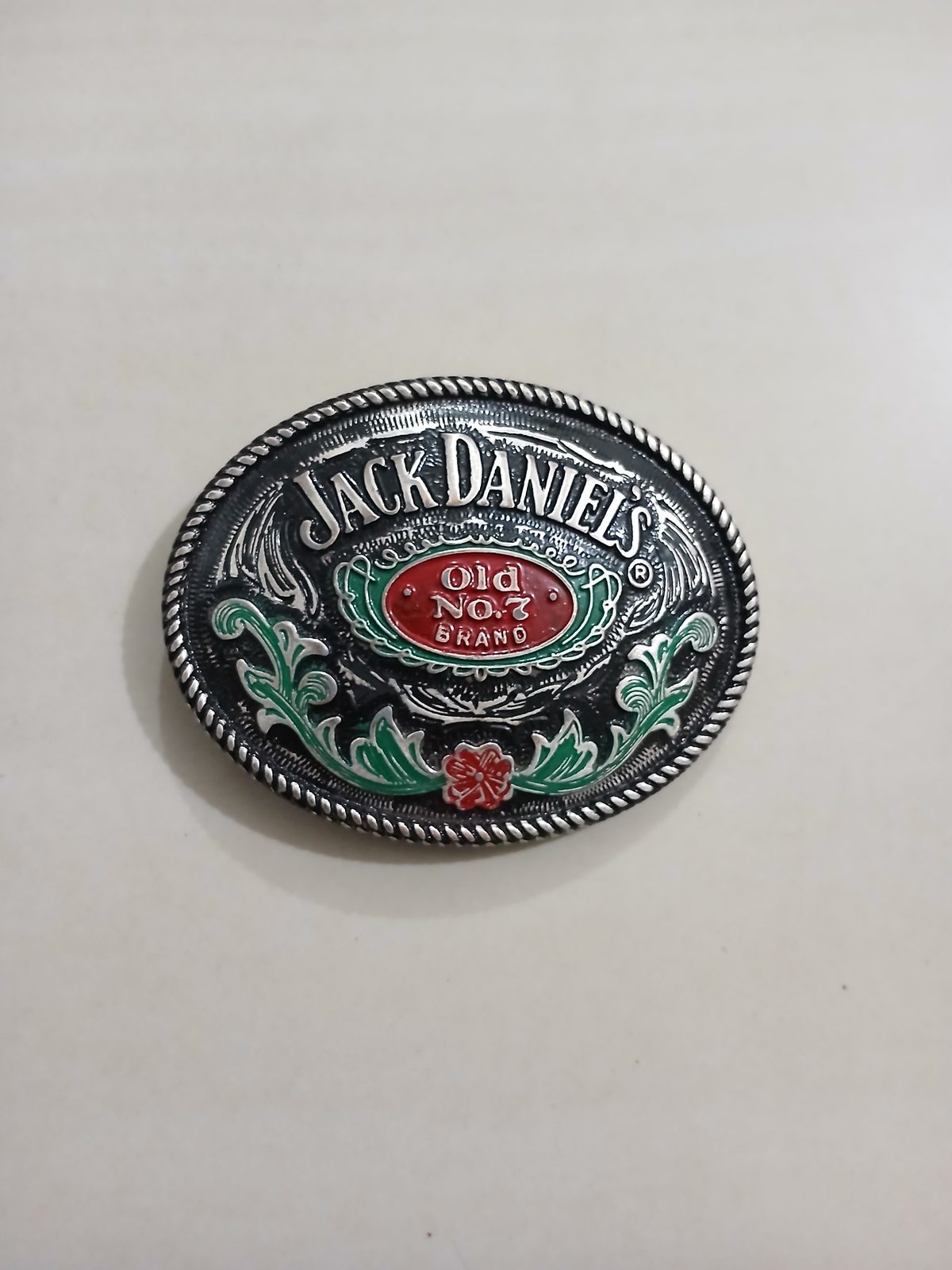 Jack Daniels Old No 7 Vintage Belt Buckle – Front view Jack Daniels Old No 7 vintage belt buckle – front view