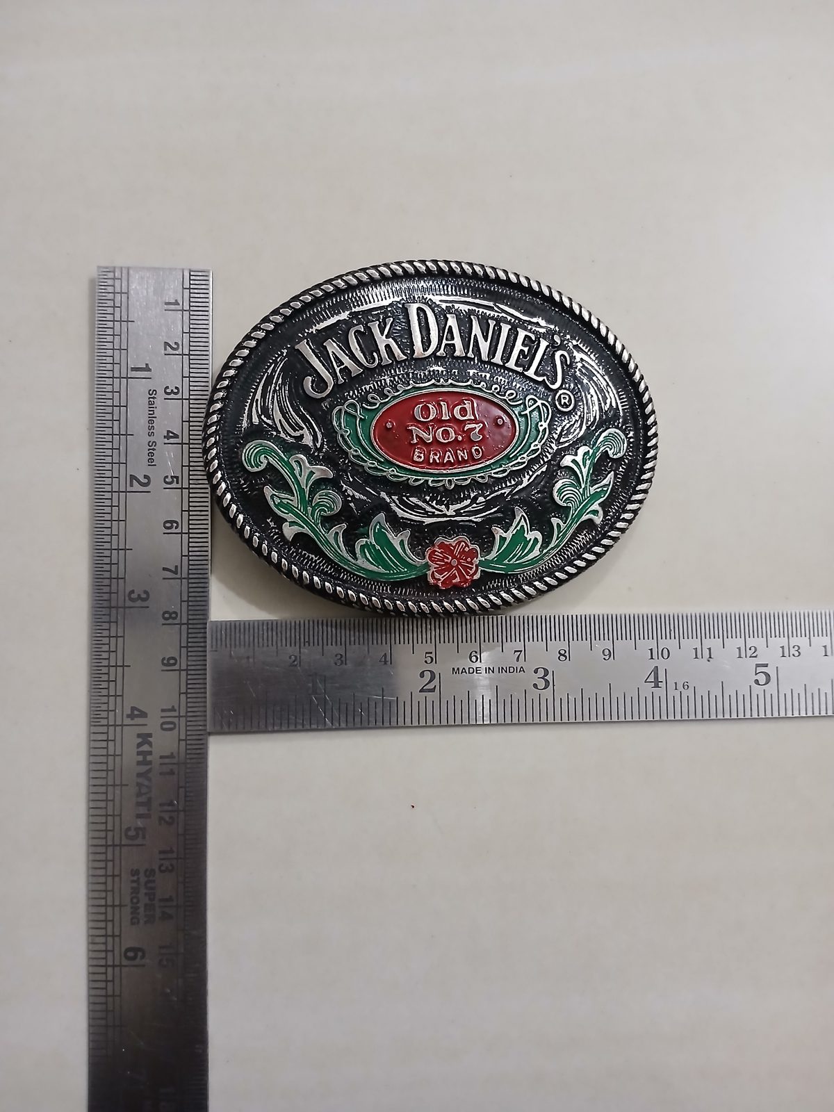 Jack Daniels Old No 7 Vintage Belt Buckle – With ruler for size Jack Daniels Old No 7 vintage belt buckle – with ruler for size