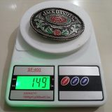 Jack Daniels Old No 7 vintage belt buckle – on scale showing weight