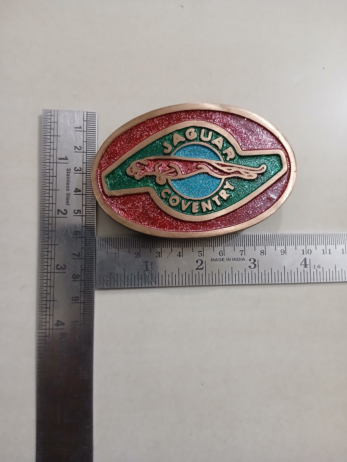 Jaguar Coventry Vintage Belt Buckle – With ruler for size Jaguar Coventry vintage belt buckle – with ruler for size