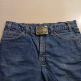 Kaiser Permanente 1979 Safety Award vintage belt buckle – worn on belt with jeans