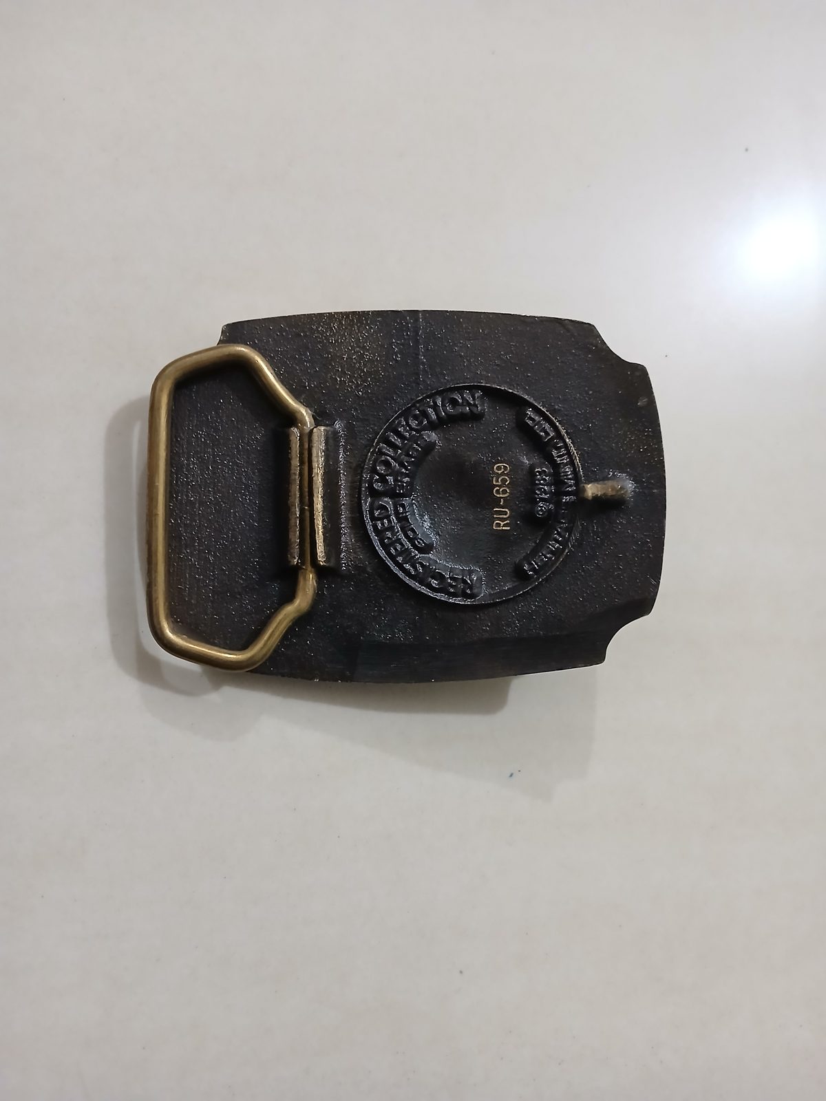 Kansas Buffalo Vintage Belt Buckle – Back view Kansas Buffalo vintage belt buckle – back view
