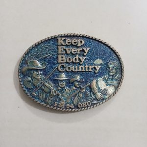 Keep Every Body Country FM94 OKC vintage belt buckle – front view