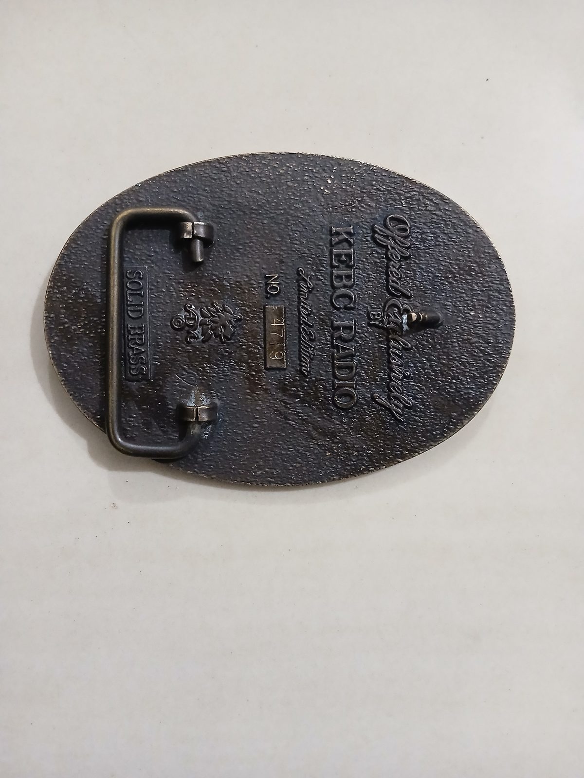 Keep Every Body Country FM94 OKC Vintage Belt Buckle – Back view Keep Every Body Country FM94 OKC vintage belt buckle – back view