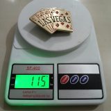 Las Vegas Cards vintage belt buckle – on scale showing weight