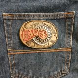 Las Vegas vintage belt buckle – on jeans back pocket