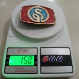 Letter S Logo vintage belt buckle – on scale showing weight