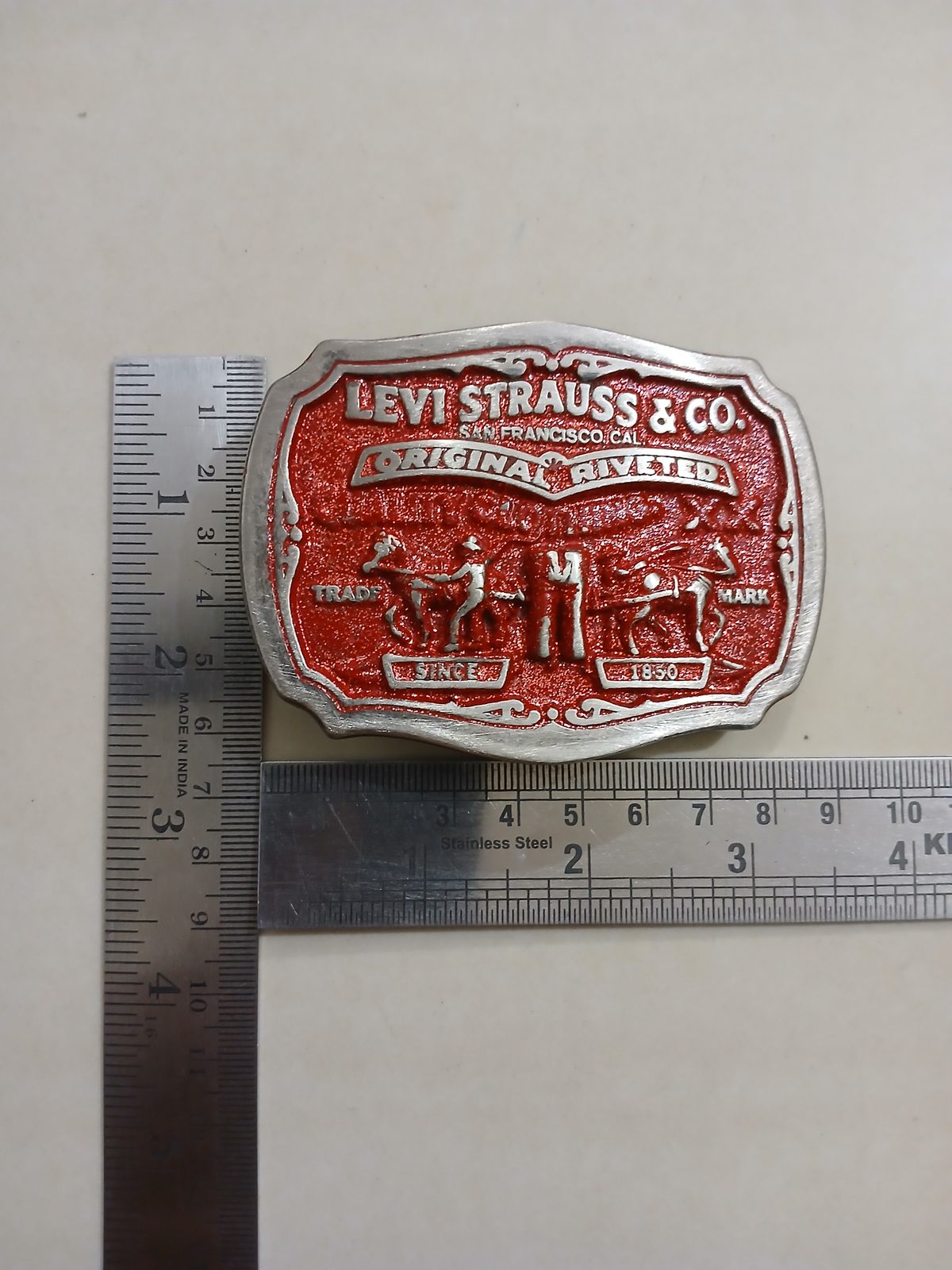 Levi Strauss Original Riveted Vintage Belt Buckle – With ruler for size Levi Strauss Original Riveted vintage belt buckle – with ruler for size