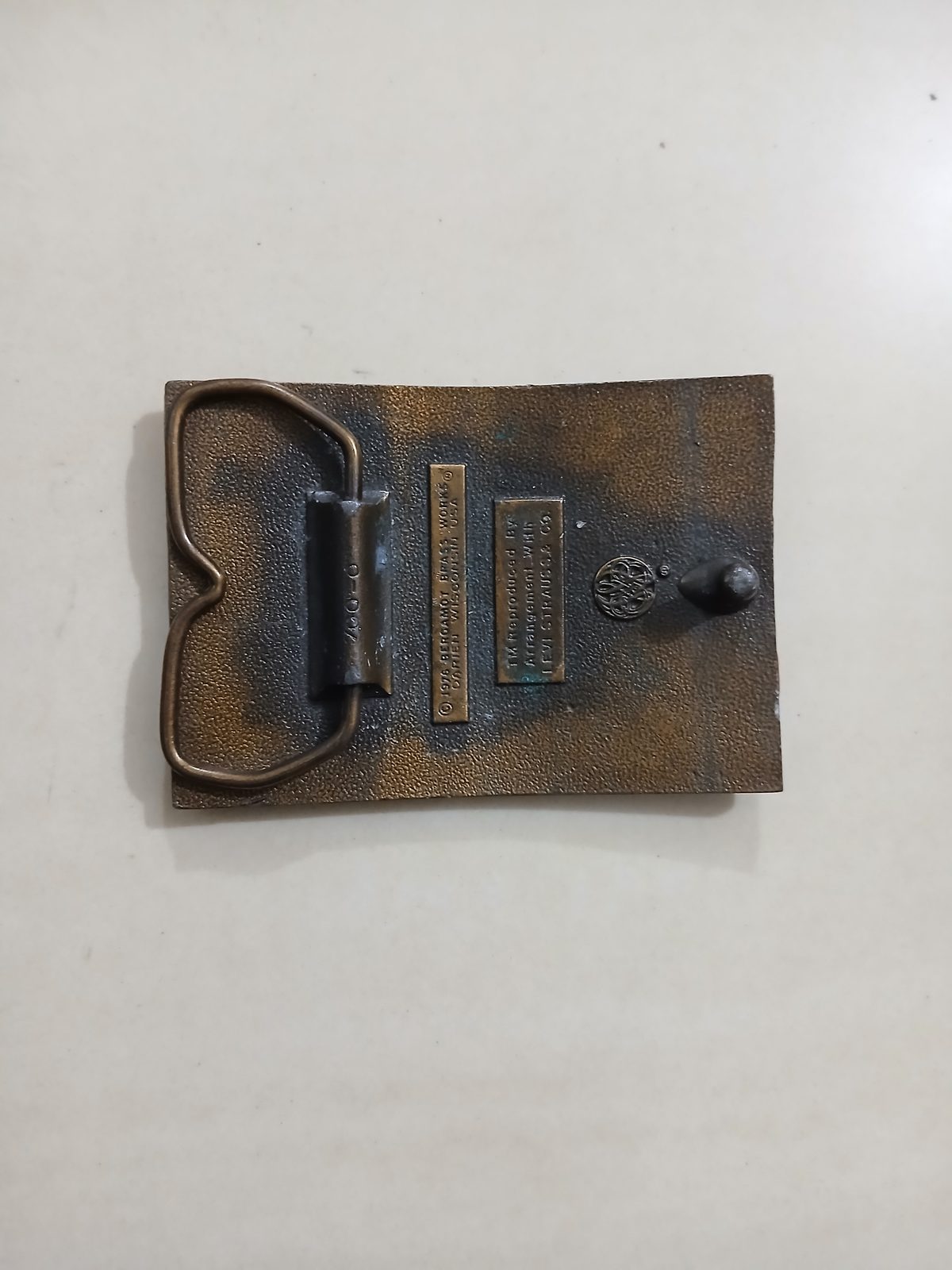 Levi Strauss Quality Clothing Vintage Belt Buckle – Back view Levi Strauss Quality Clothing vintage belt buckle – back view