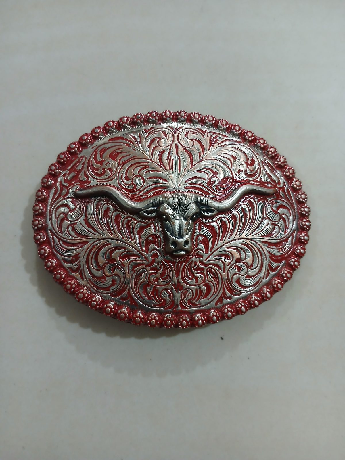Longhorn Floral Vintage Belt Buckle – Front view Longhorn Floral vintage belt buckle – front view
