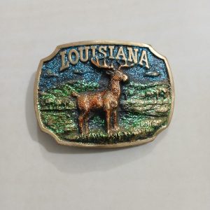 Louisiana Deer vintage belt buckle – front view