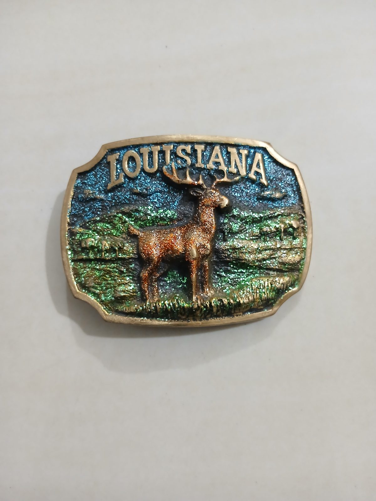 Louisiana Deer Vintage Belt Buckle – Front view Louisiana Deer vintage belt buckle – front view