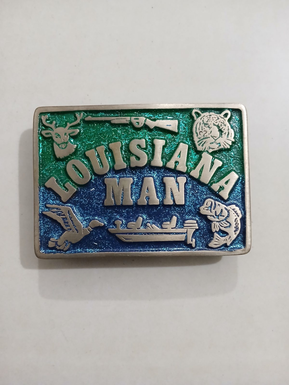 Louisiana Man Vintage Belt Buckle – Front view Louisiana Man vintage belt buckle – front view