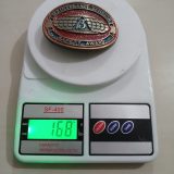 Maintenance Division Safety Award vintage belt buckle – on scale showing weight