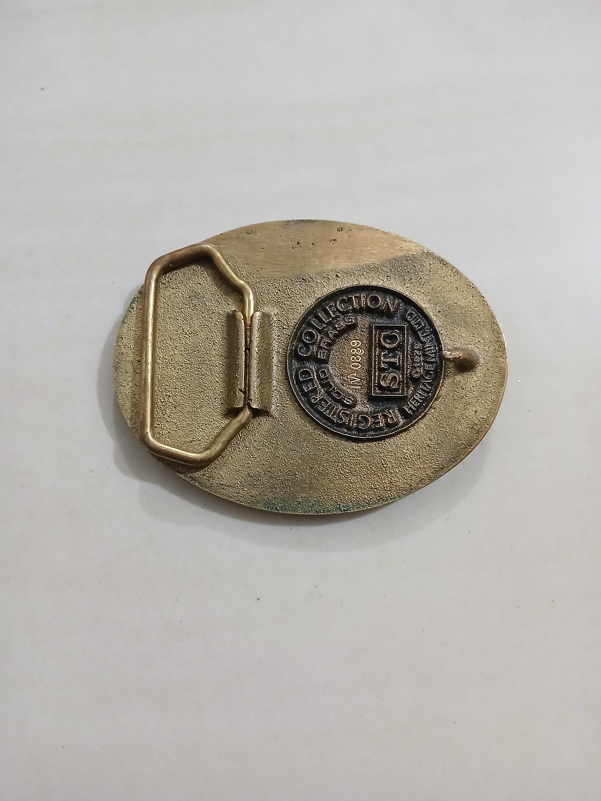 Maryland Constellation Ship Vintage Belt Buckle – Back view Maryland Constellation Ship vintage belt buckle – back view