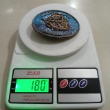 Maryland Constellation Ship vintage belt buckle – on scale showing weight