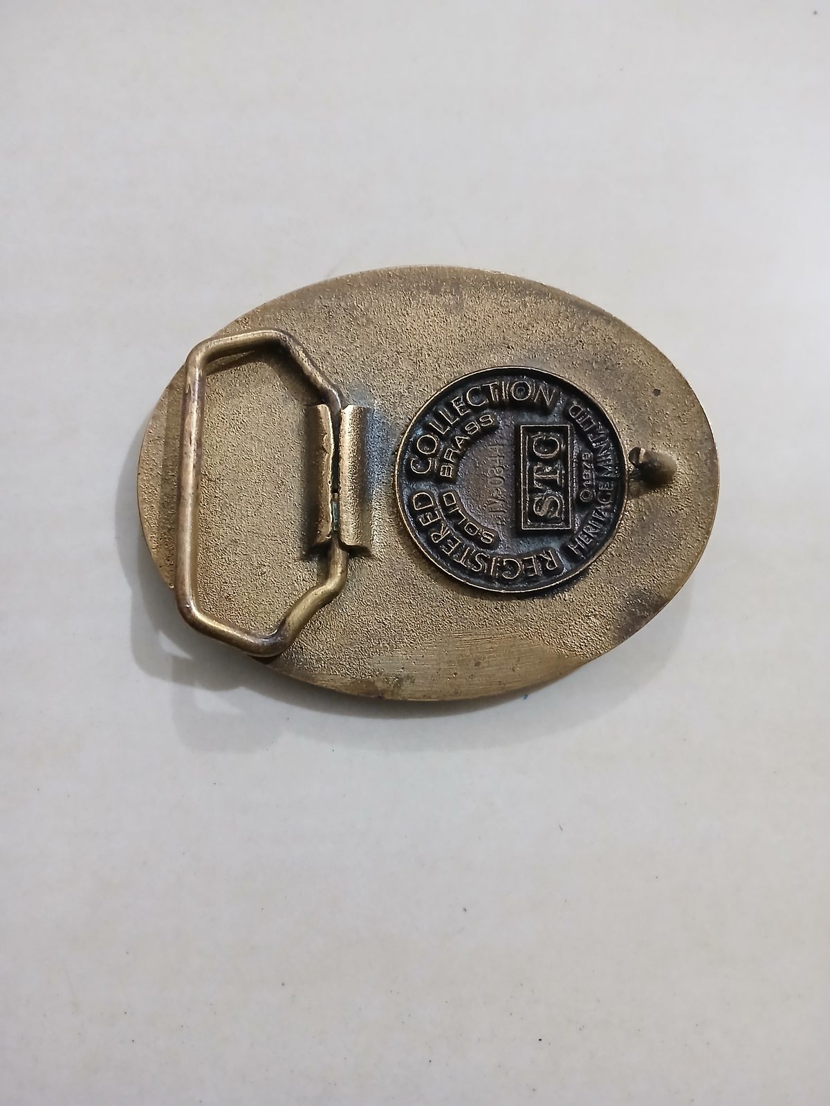 Maryland Constellation Ship Vintage Belt Buckle – Back view Maryland Constellation Ship vintage belt buckle – back view