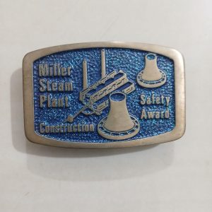 Miller Steam Plant Construction Safety Award vintage belt buckle – front view