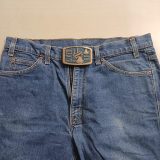 Miller Steam Plant Construction Safety Award vintage belt buckle – worn on belt with jeans