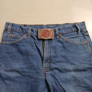 Missouri Pacific Railroad vintage belt buckle – worn on belt with jeans