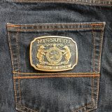 Missouri Show Me State vintage belt buckle – on jeans back pocket