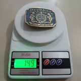 Missouri Show Me State vintage belt buckle – on scale showing weight