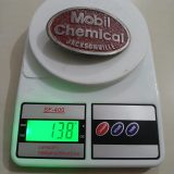 Mobil Chemical Jacksonville vintage belt buckle – on scale showing weight