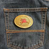 Mobil Pegasus vintage belt buckle – on jeans back pocket
