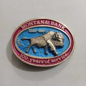 Montana Bank 1881-1981 vintage belt buckle – front view