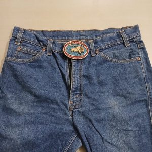 Montana Bank 1881-1981 vintage belt buckle – worn on belt with jeans