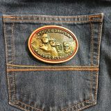 Mount Rushmore vintage belt buckle – on jeans back pocket