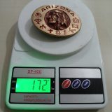 Native American Chief vintage belt buckle – on scale showing weight