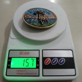 Nevada Bighorn Ram vintage belt buckle – on scale showing weight