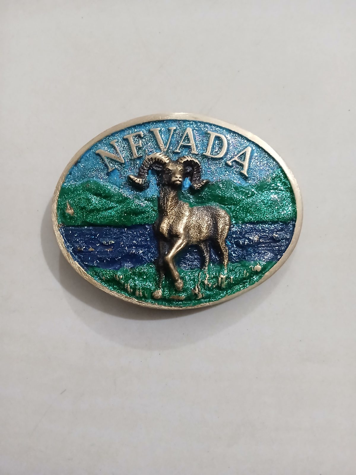 Nevada Bighorn Ram Vintage Belt Buckle – Front view Nevada Bighorn Ram vintage belt buckle – front view