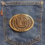 New York 1776 vintage belt buckle – on jeans back pocket