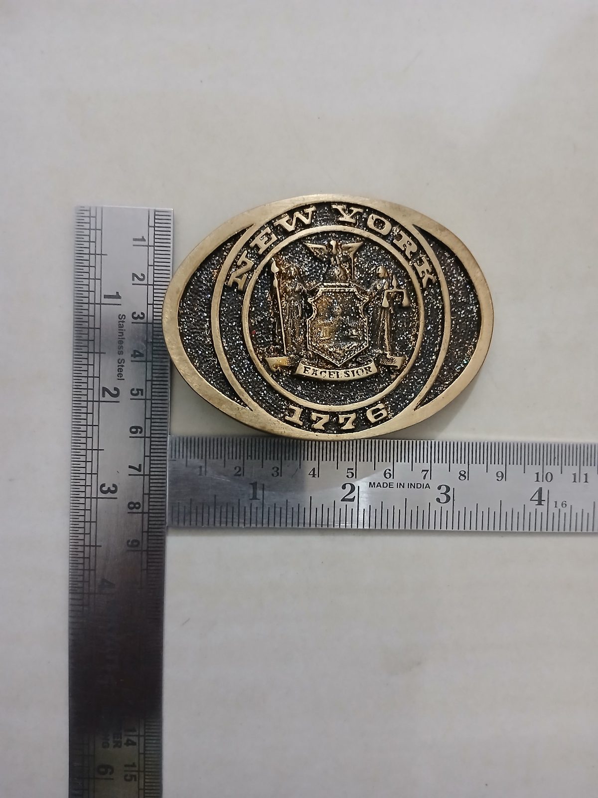 New York 1776 Vintage Belt Buckle – With ruler for size New York 1776 vintage belt buckle – with ruler for size