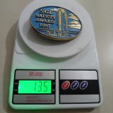 NGL Safety Award 1987 vintage belt buckle – on scale showing weight