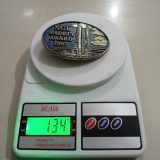 NGL Safety Award 1987 vintage belt buckle – on scale showing weight