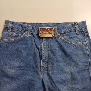 NL Basin Surveys vintage belt buckle – worn on belt with jeans