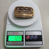 NL Basin Surveys vintage belt buckle – on scale showing weight