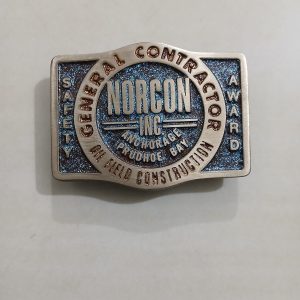 Norcon Inc Prudhoe Bay Safety Award vintage belt buckle – front view