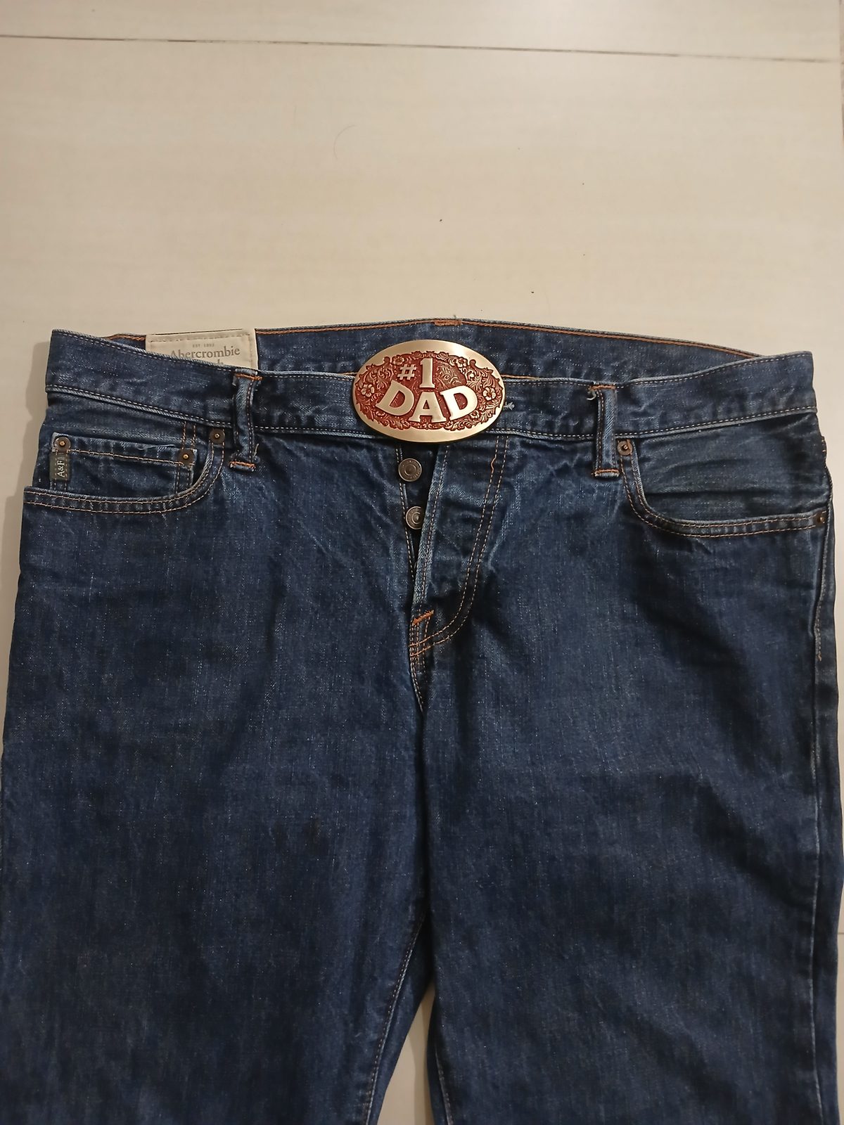 Number 1 Dad Vintage Belt Buckle – Worn on belt with jeans Number 1 Dad vintage belt buckle – worn on belt with jeans