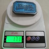 NY Abercrombie Est 1892 Blue vintage belt buckle – on scale showing weight