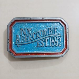 NY Abercrombie Est 1892 Blue vintage belt buckle – front view