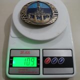 Offshore Drilling Rig vintage belt buckle – on scale showing weight