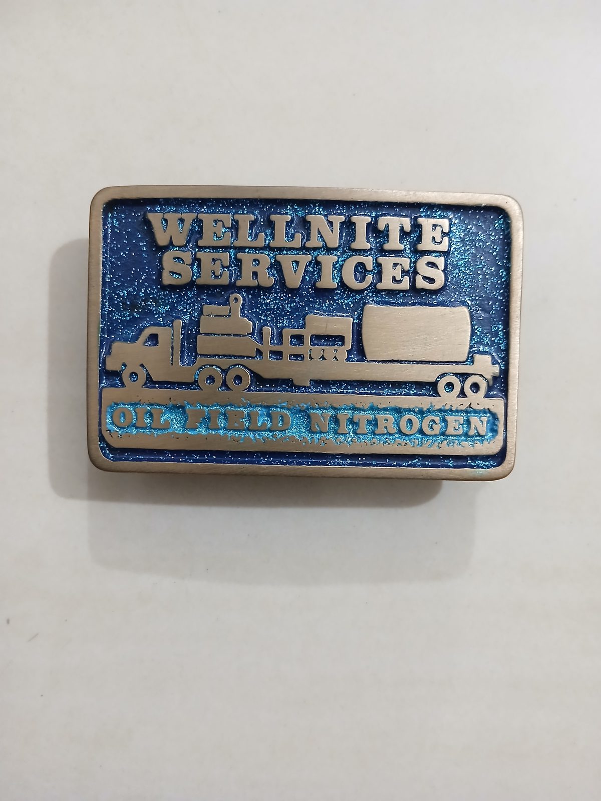Oil Field Nitrogen Services Vintage Belt Buckle – Front view Oil Field Nitrogen Services vintage belt buckle – front view